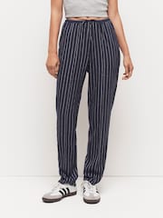 Navy Linen Striped Tapered Trousers - Image 2 of 6