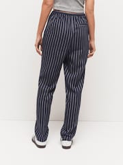 Navy Linen Striped Tapered Trousers - Image 3 of 6