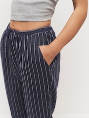 Navy Linen Striped Tapered Trousers - Image 4 of 6