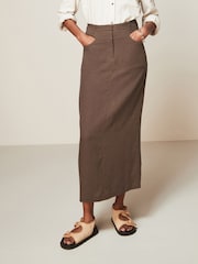 Brown Linen Blend Maxi Skirt - Image 1 of 1