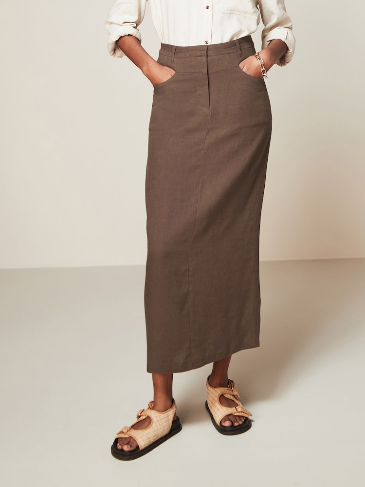 Brown Linen Blend Maxi Skirt - Image 1 of 1