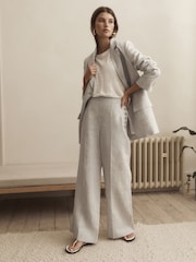 Grey Premium 100% Linen Wide Leg Trousers - Image 1 of 5