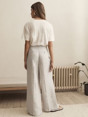 Grey Premium 100% Linen Wide Leg Trousers - Image 3 of 5
