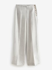 Grey Premium 100% Linen Wide Leg Trousers - Image 4 of 5