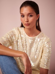 Cream Sequin T-Shirt - Image 1 of 7