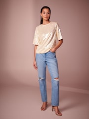 Cream Sequin T-Shirt - Image 2 of 7