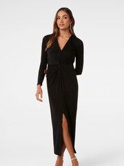 Forever New Black Clarissa Petite Glitter Midi Dress - Image 1 of 4