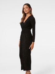 Forever New Black Clarissa Petite Glitter Midi Dress - Image 3 of 4