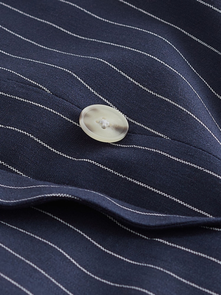 Navy Linen Striped Sleeveless Double Breasted Blazer - Image 7 of 7