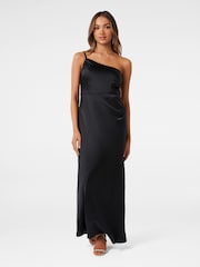 Forever New Black Petite Kelly One Shoulder Satin Maxi Dress - Image 1 of 4