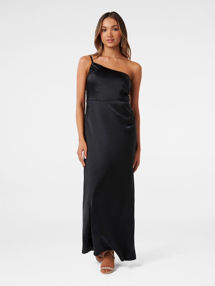 Forever New Black Petite Kelly One Shoulder Satin Maxi Dress - Image 1 of 4