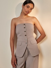 Mink Brown Button Through Bandeau Waistcoat - Image 1 of 5