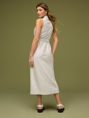 Mink Brown Linen Utility Pocket Sleeveless Midi Dress - Image 3 of 6