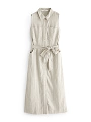 Mink Brown Linen Utility Pocket Sleeveless Midi Dress - Image 5 of 6
