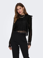 ONLY Black Lace Frill Mesh Blouse - Image 1 of 5