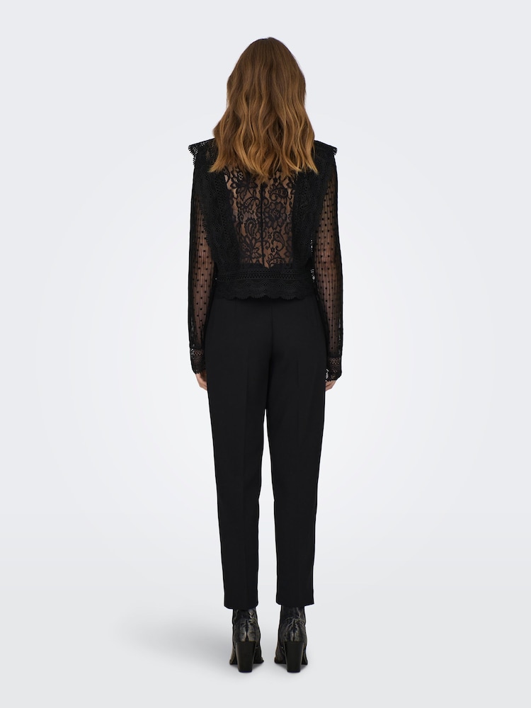 ONLY Black Lace Frill Mesh Blouse - Image 2 of 5