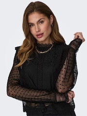 ONLY Black Lace Frill Mesh Blouse - Image 3 of 5