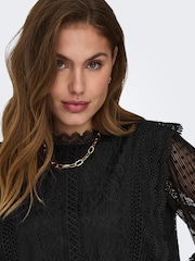 ONLY Black Lace Frill Mesh Blouse - Image 4 of 5
