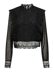 ONLY Black Lace Frill Mesh Blouse - Image 5 of 5