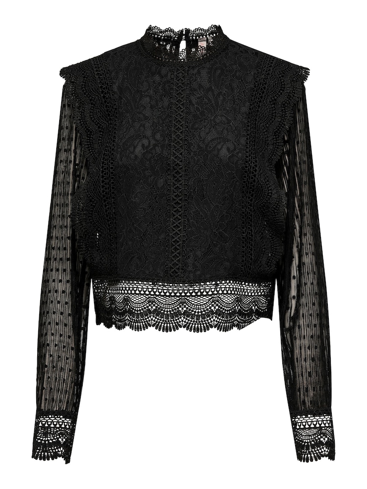 ONLY Black Lace Frill Mesh Blouse - Image 5 of 5