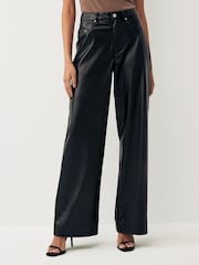 ONLY Black Wide Leg  Faux Leather Trousers - Image 1 of 5