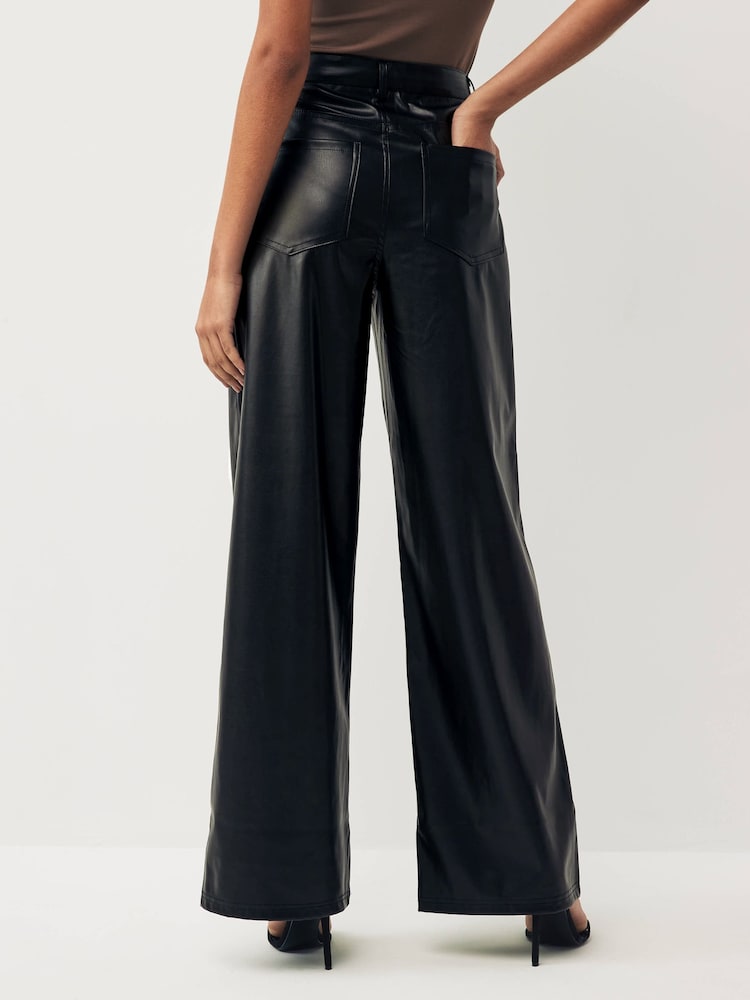 ONLY Black Wide Leg  Faux Leather Trousers - Image 2 of 5