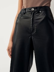 ONLY Black Wide Leg  Faux Leather Trousers - Image 3 of 5