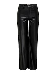 ONLY Black Wide Leg  Faux Leather Trousers - Image 4 of 5