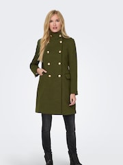 ONLY Olive Green Tailored Military Button Detail Coat - Image 2 of 5