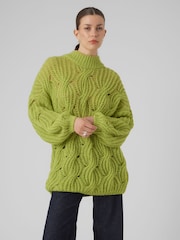 VERO MODA Green Chunky Cable Knit High Neck Knit Jumper - Image 1 of 5