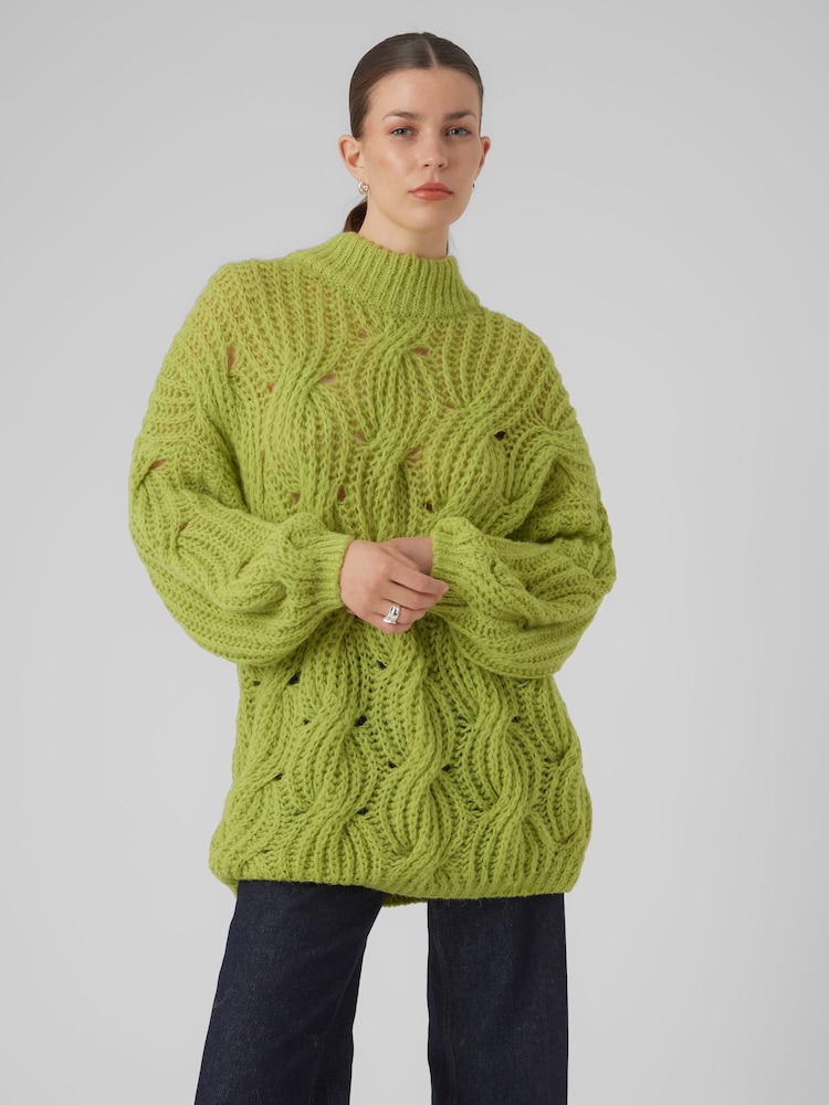 VERO MODA Green Chunky Cable Knit High Neck Knit Jumper - Image 1 of 5