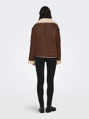 ONLY Brown Faux Suede Aviator Jacket With Teddy Borg Lining - Image 2 of 5