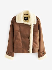 ONLY Brown Faux Suede Aviator Jacket With Teddy Borg Lining - Image 5 of 5
