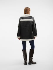 VERO MODA Black Faux Leather Relaxed Aviator Jacket with Cosy Borg Lining - Image 2 of 5
