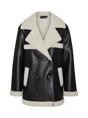 VERO MODA Black Faux Leather Relaxed Aviator Jacket with Cosy Borg Lining - Image 5 of 5