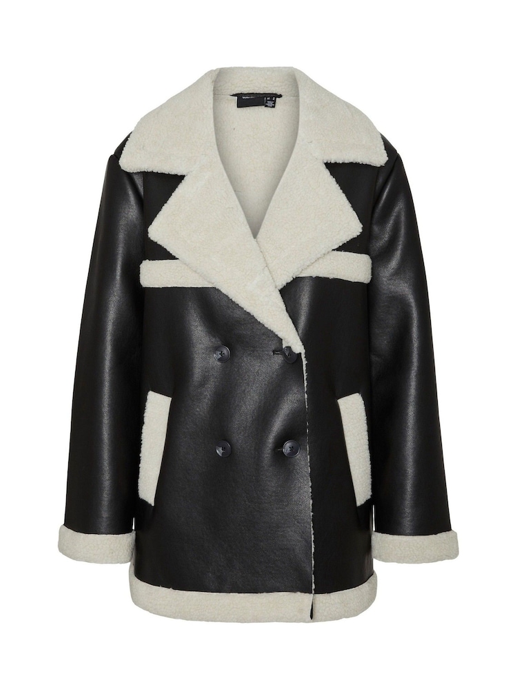 VERO MODA Black Faux Leather Relaxed Aviator Jacket with Cosy Borg Lining - Image 5 of 5