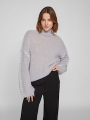 VILA Grey High Neck Stitch Detail Jumper - Image 1 of 5