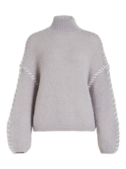 VILA Grey High Neck Stitch Detail Jumper - Image 5 of 5