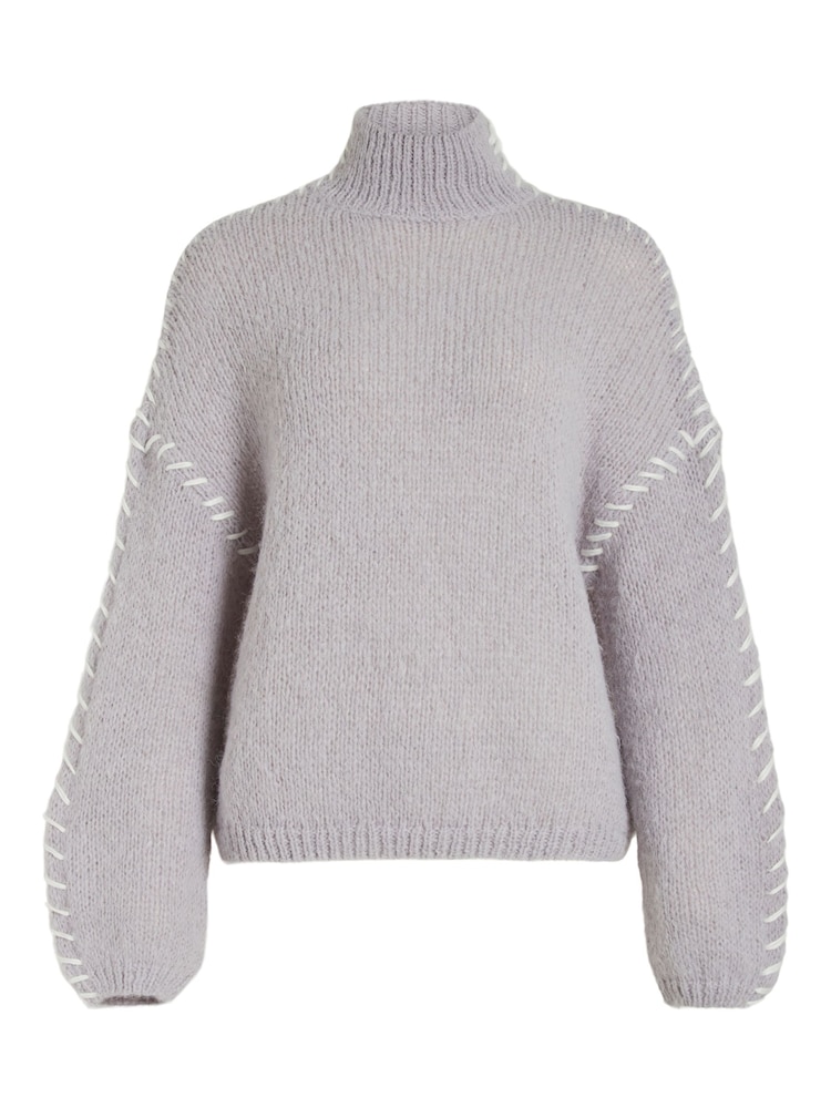 VILA Grey High Neck Stitch Detail Jumper - Image 5 of 5