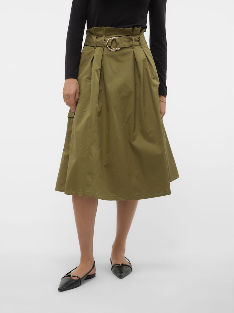 VERO MODA Green Belted A-Line Cargo Utility Midi Skirt - Image 2 of 5