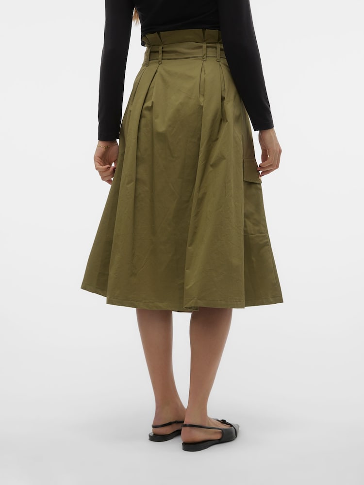 VERO MODA Green Belted A-Line Cargo Utility Midi Skirt - Image 3 of 5