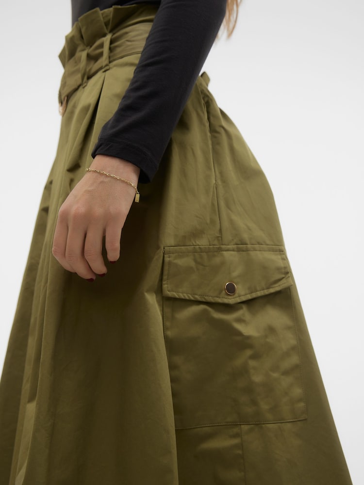 VERO MODA Green Belted A-Line Cargo Utility Midi Skirt - Image 4 of 5