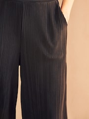 Black Tailored Plissé Wide Leg Trousers - Image 5 of 7