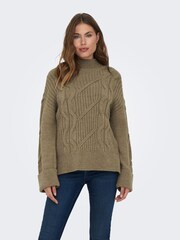 ONLY Green Long Sleeve High Neck Chunky Cosy Cable Knitted Jumper - Image 1 of 5
