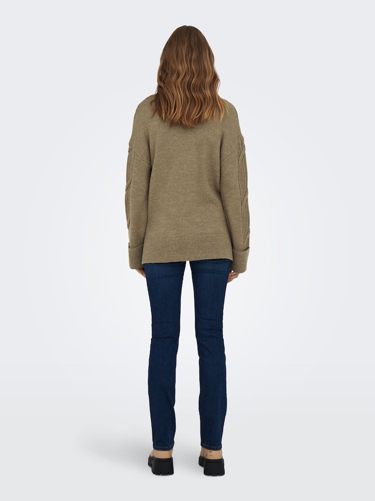 ONLY Green Long Sleeve High Neck Chunky Cosy Cable Knitted Jumper - Image 2 of 5 ONLY Green Long Sleeve High Neck Chunky Cosy Cable Knitted Jumper - Image 2 of 5