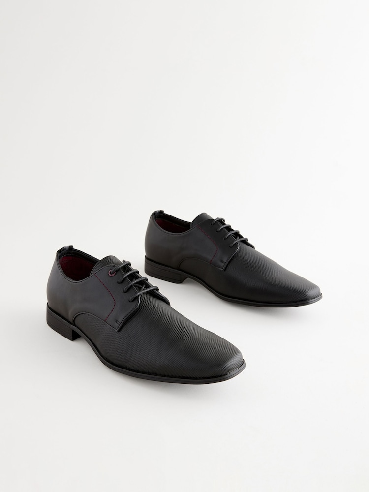 Black Slim Square Embossed Derby Shoes - Image 1 of 6