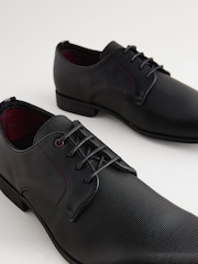 Black Slim Square Embossed Derby Shoes - Image 3 of 6