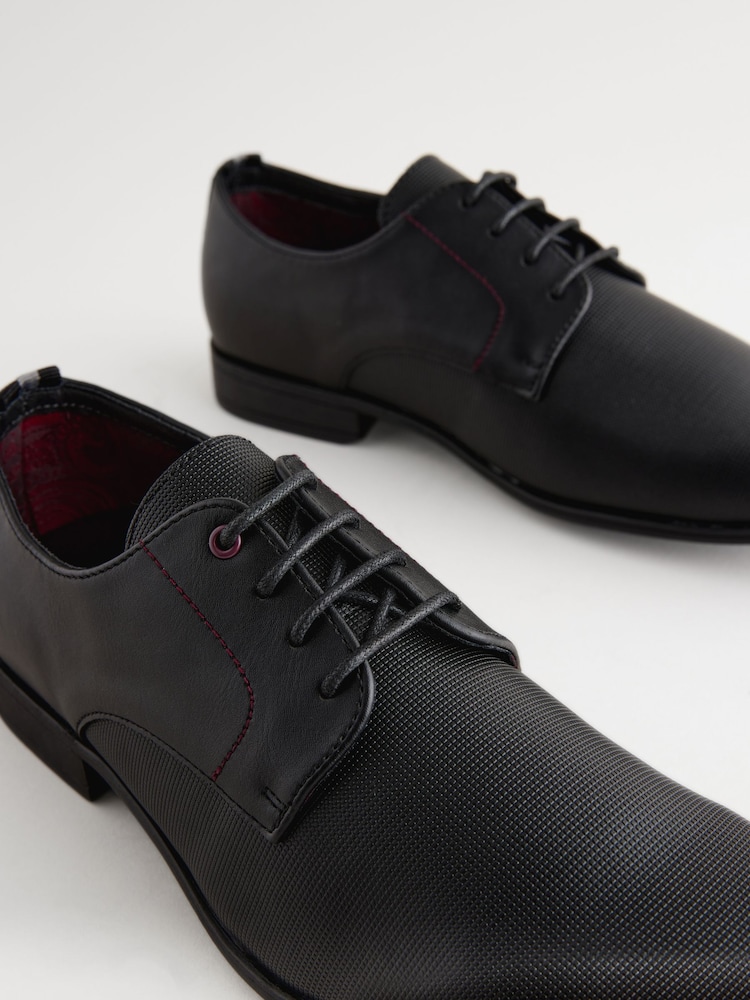 Black Slim Square Embossed Derby Shoes - Image 3 of 6