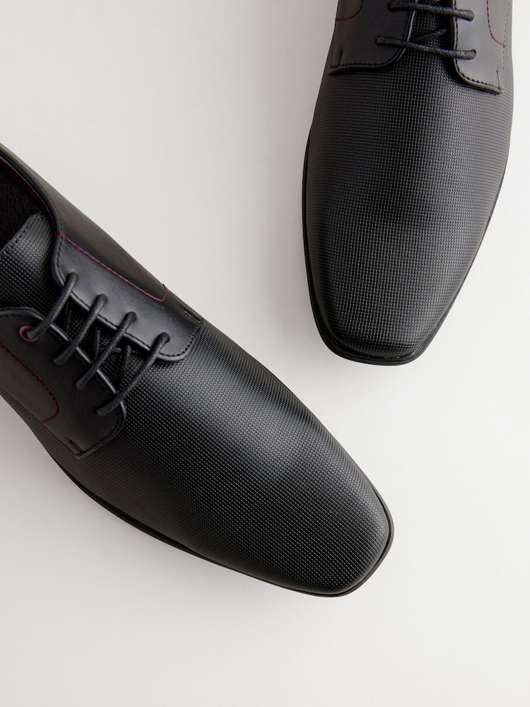 Black Slim Square Embossed Derby Shoes - Image 4 of 6