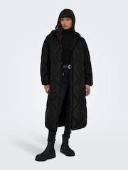 ONLY Black Diamond Quilted Longline Hooded Coat - Image 1 of 6